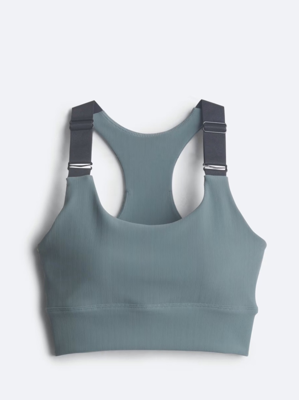 ALL FENIX Anita Ribbed Racerback Sports Bra — Slate Blue with Black Straps XS